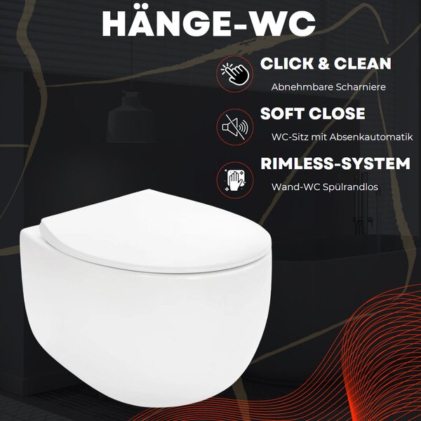 VBChome Závěsné keramické WC bez obrouček s poklopem WC sedátko z duroplastu WC bez obrouček s funkcí soft-close Splachovací klozet