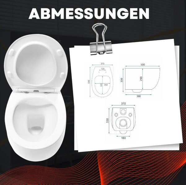VBChome Závěsné keramické WC bez obrouček s poklopem WC sedátko z duroplastu WC bez obrouček s funkcí soft-close Splachovací klozet