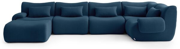MILYSOFA SOFATIME – 5místná modulární rohová pohovka s lehátkem, jemná bouclé látka, tmavě modrá