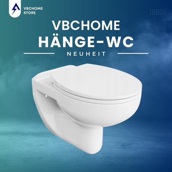 VBChome Závěsné WC Bezokrajová keramika s toaletním víkem WC sedátko Automatické sklápění Rimless Funkce SoftClose Hluboké splachování Toaleta Oválný tvar Nástěnné WC