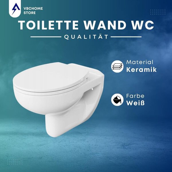 VBChome Závěsné WC Bezokrajová keramika s toaletním víkem WC sedátko Automatické sklápění Rimless Funkce SoftClose Hluboké splachování Toaleta Oválný tvar Nástěnné WC
