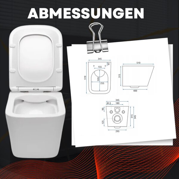 VBChome Závěsné keramické WC bez obrouček s poklopem WC sedátko z duroplastu WC bez obrouček s funkcí soft-close Splachovací klozet