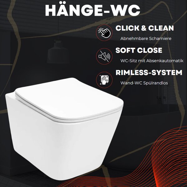 VBChome Závěsné keramické WC bez obrouček s poklopem WC sedátko z duroplastu WC bez obrouček s funkcí soft-close Splachovací klozet