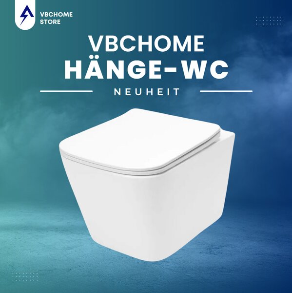 VBChome Závěsné keramické WC bez obrouček s poklopem WC sedátko z duroplastu WC bez obrouček s funkcí soft-close Splachovací klozet