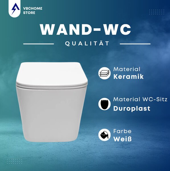 VBChome Závěsné keramické WC bez obrouček s poklopem WC sedátko z duroplastu WC bez obrouček s funkcí soft-close Splachovací klozet