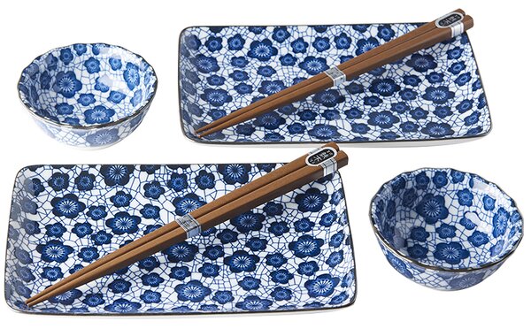 Made in Japan (MIJ) Sushi Set Black Blue Plum 4 ks s hůlkami