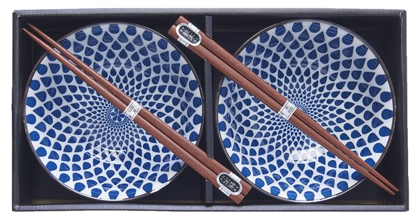 Made in Japan (MIJ) Set Misek White with Blue Teardrops 2 x 400 ml s hůlkami