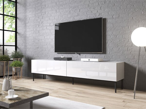 TV stolek Koda 200 s kovovým rámem, Barva: bílý / bílý lesk + černý Mirjan24 5903211164835