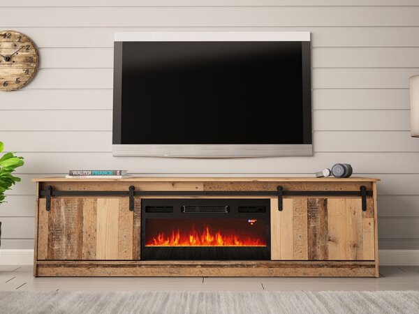 TV skříňka Sarinero s krbem, Barva: bílá / bílá lesk, Krb: černý 5903211164989