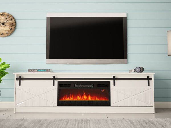 TV skříňka Sarinero s krbem, Barva: bílá / bílá lesk, Krb: černý 5903211164989