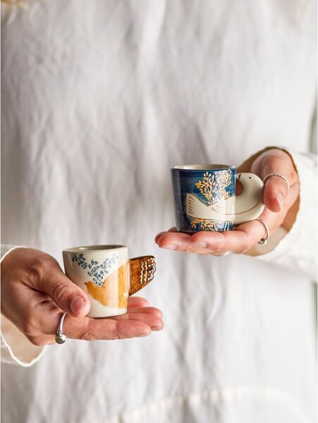 Modré/krémové šálky v sadě 2 ks na espresso z kameniny 55 ml Hezha – Bloomingville