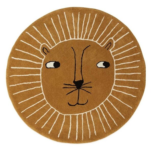 Hnědý dětský koberec s příměsí vlny ø95 cm Lion – OYOY Mini