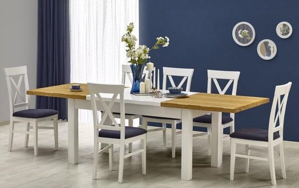 LEONARDO stůl bílý / dub velbloudí, 160-250 x 90 cm, bílá dub sonoma, dřevo