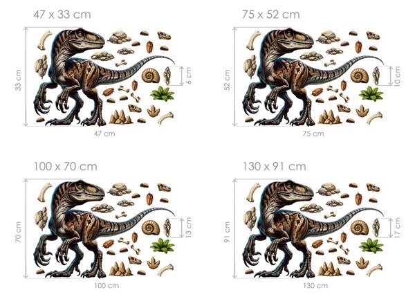 Velociraptor textilní přelepitelná samolepka na zeď arch 75 x 52 cm