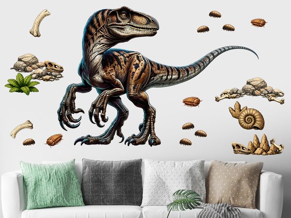 Velociraptor textilní přelepitelná samolepka na zeď arch 75 x 52 cm