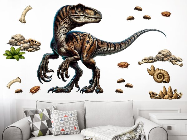 Velociraptor textilní přelepitelná samolepka na zeď arch 75 x 52 cm
