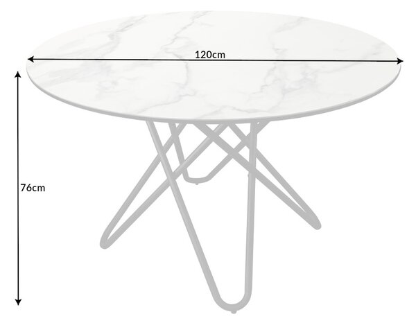 Kulatý jídelní stůl Malaika 120 cm bílý - vzor mramor