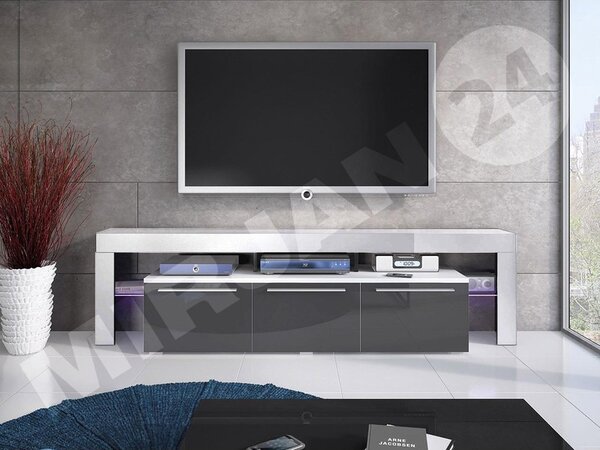TV stolek Quatro 150 Plus, Barva: bílá / černý lesk 5902928083163