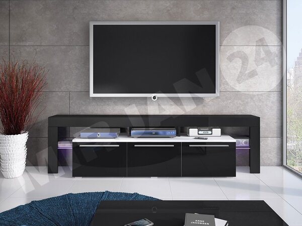 TV stolek Quatro 150 Plus, Barva: bílá / černý lesk 5902928083163