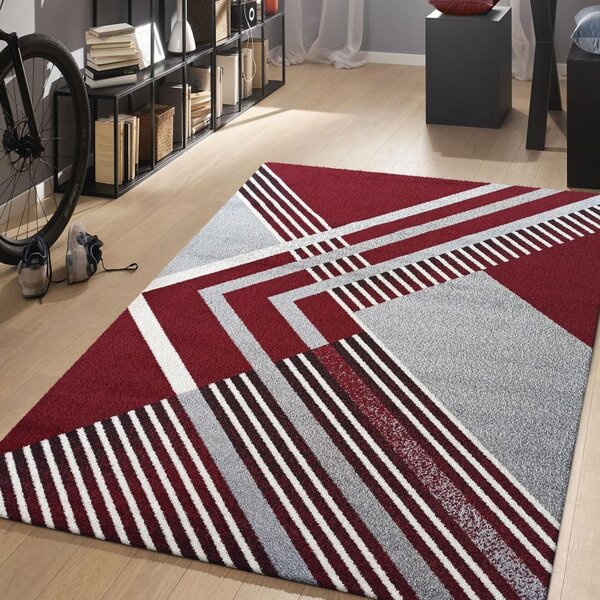 Kobercový ráj Kusový koberec moderní OTTO 03 Geometrický červený šedý Rozměr: 120x170 cm