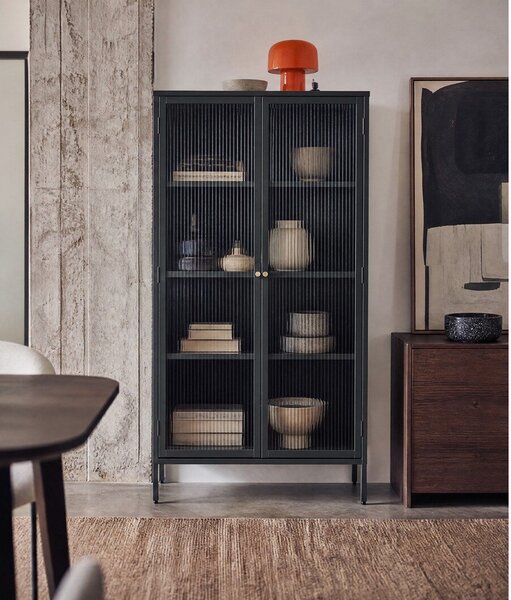 Tmavě zelená kovová vitrína 90x190 cm Bronco – Unique Furniture