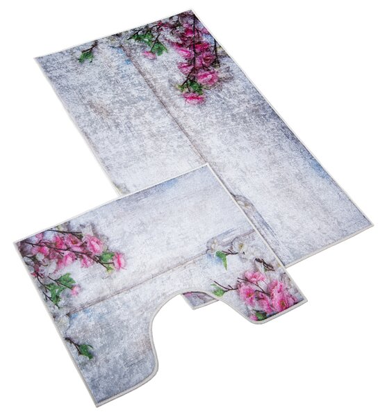 BELLATEX 3D tisk sada růžová kytice sada (60x100, 60x50 cm WC )