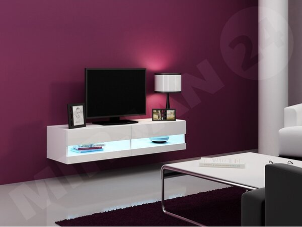 TV stolek Zigo New 140, Osvětlení: osvětlení LED - modré, Barva: bílá / bílá lesk Mirjan24 5902928696325