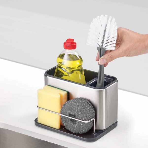 Joseph Joseph Stříbrno-černý nerezový stojan na mycí prostředky Surface Sink Tidy