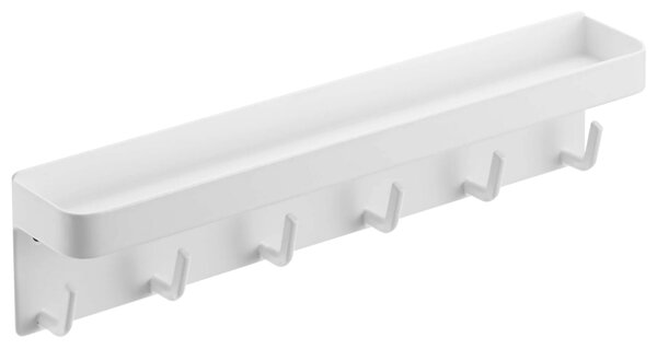 Bílý kovový nástěnný věšák na klíče Yamazaki Smart 6 x 24,5 cm s policí