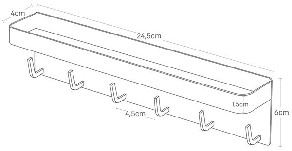 Bílý kovový nástěnný věšák na klíče Yamazaki Smart 6 x 24,5 cm s policí