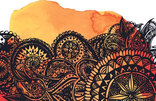 Tapeta Mandala oranžový akvarel