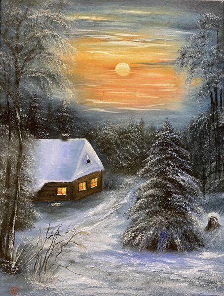 Ručně malovaný obraz od Tanja Frost - "Seria Zimní krajina - Na prazdninach", rozměr: 45 x 60 cm