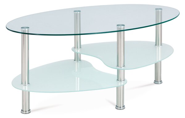 Konferenční stolek GCT-301 MIL1 sklo čiré a mléčné, leštěný nerez