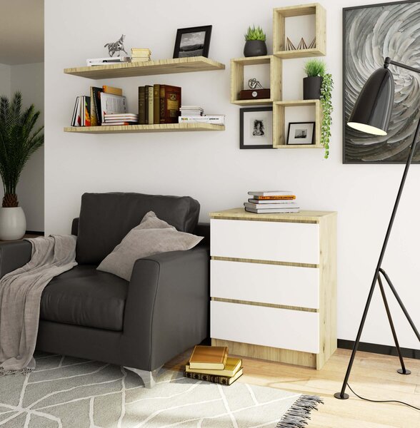 AKORD Furniture Factory OP0LK-6ARTBIA002, Bílá, Dub, 3 zásuvka/zásuvek, Matný, 16 mm, 51 cm, 400 mm