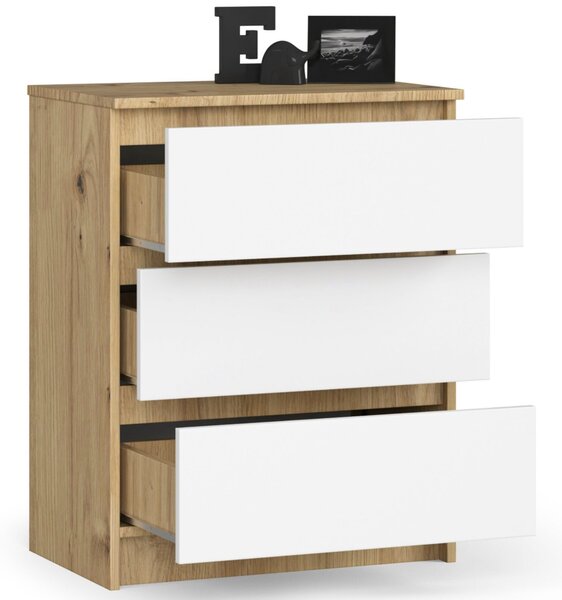 AKORD Furniture Factory OP0LK-6ARTBIA002, Bílá, Dub, 3 zásuvka/zásuvek, Matný, 16 mm, 51 cm, 400 mm