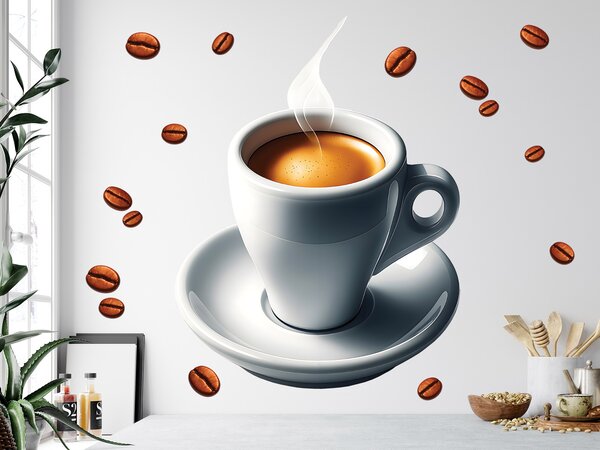 Hrnek kávy espresso textilní přelepitelná samolepka na zeď arch 34 x 45 cm