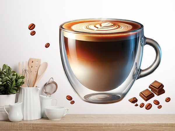 Šálek cappuccino textilní přelepitelná samolepka na zeď arch 45 x 38 cm
