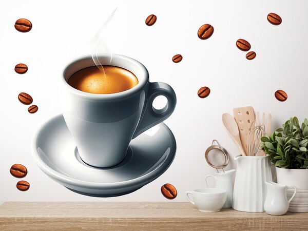 Hrnek kávy espresso textilní přelepitelná samolepka na zeď arch 34 x 45 cm