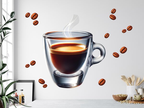 Šálek kávy espresso textilní přelepitelná samolepka na zeď arch 45 x 41 cm