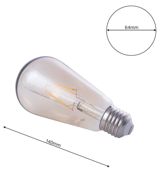 Dekorační LED žárovka E27 teplá 2700k 4w 400 lm jantarová