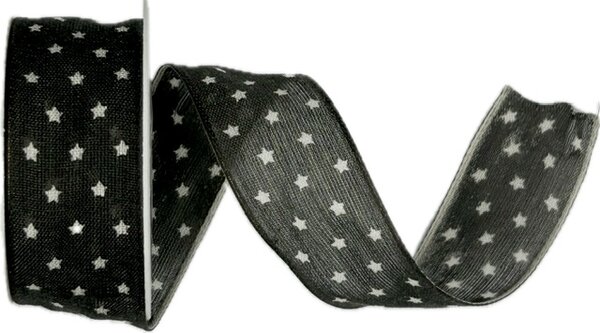 Stuha vánoční bavlněná TINY STARS BLACK černá 25mm x 2m (9,-Kč/m)