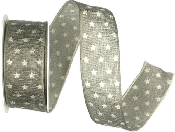 Stuha vánoční bavlněná TINY STARS GREY pastelově šedá 25mm x 2m(9,-Kč/m)