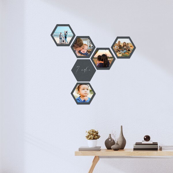 Sada fotorámačků HEXAGON Zvolte barvu dekoru: Antracitová | Rozměry (cm)rámečků: 9x13 | Text: Rodina
