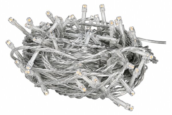 TESLA lighting Tesla - dekorativní řetěz, AMBER, 100LED, 10m + 5m kabel, 230V, 8 funkcí, IP44, transparentní