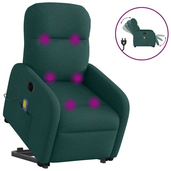 Elektrické zvedací masážní polohovací křeslo zelené textil 3303008