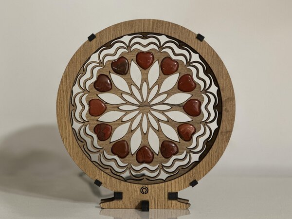 "Srdce, karneolová mandala" Stolní lampa 20x22 cm dub