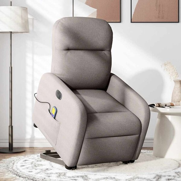Elektrické zvedací masážní polohovací křeslo taupe textil 3303009