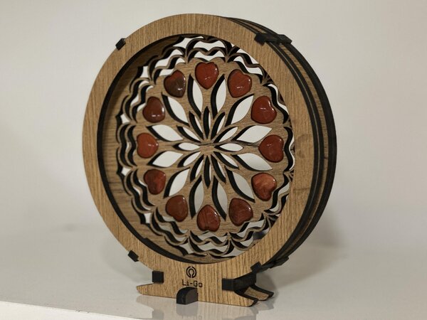 "Srdce, karneolová mandala" Stolní lampa 20x22 cm dub