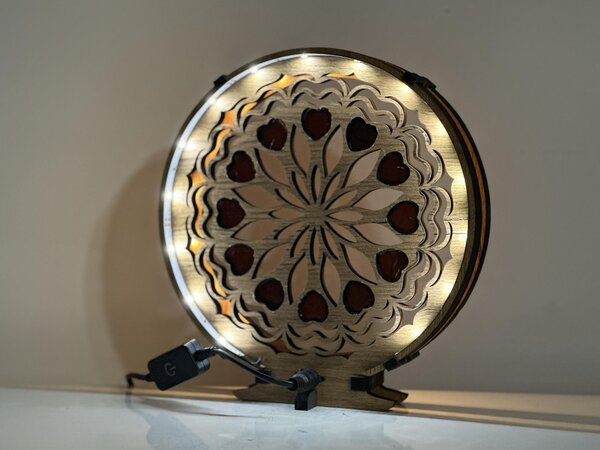 "Srdce, karneolová mandala" Stolní lampa 20x22 cm dub
