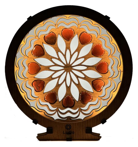 "Srdce, karneolová mandala" Stolní lampa 20x22 cm dub